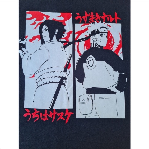 Naruto Shippuden Naruto and Saske Graphic T-shirt Size XL Black! Like NEW - Picture 2 of 2